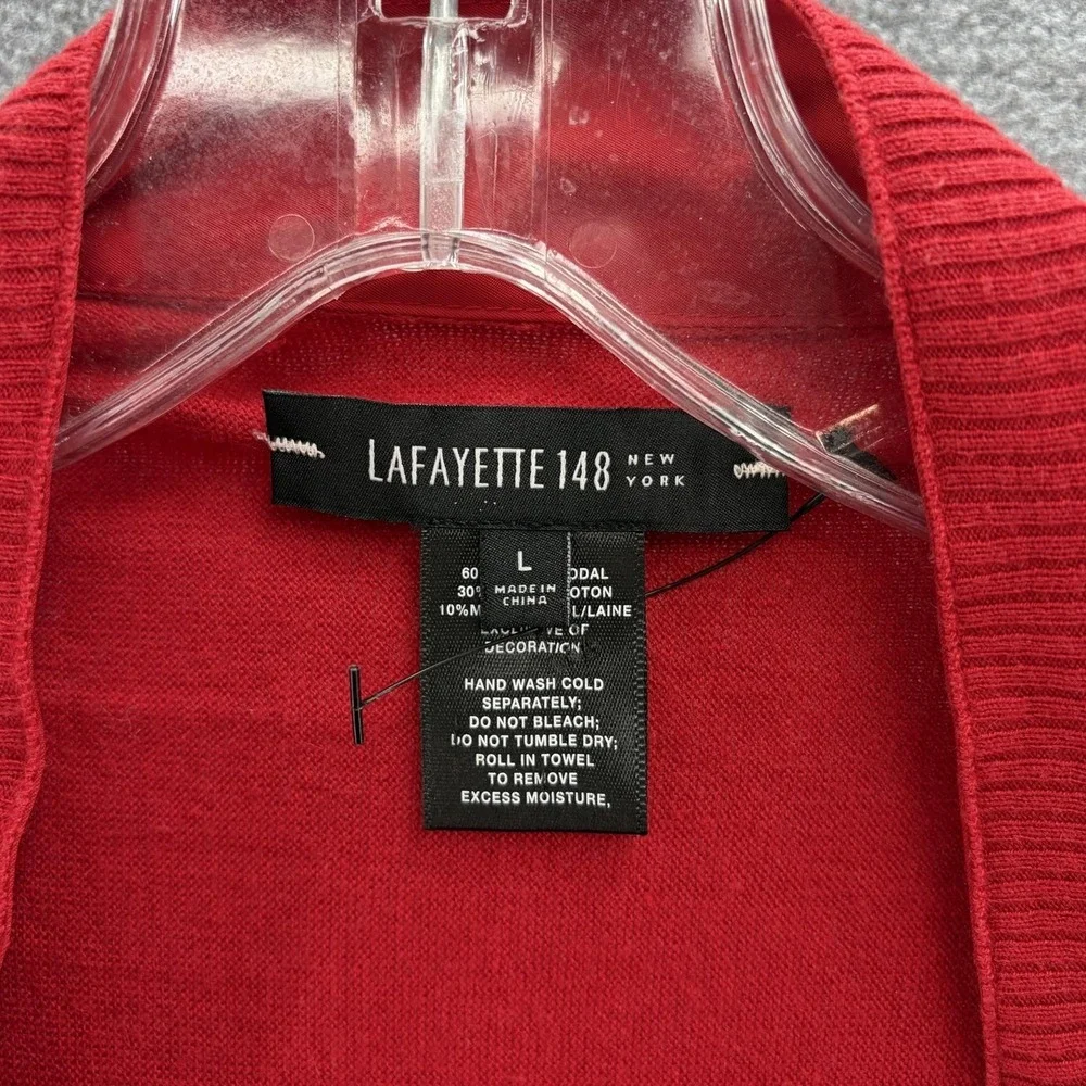Lafayette 148 New York Cardigan Sweater Womens Large Red Snap Front Drape Hem